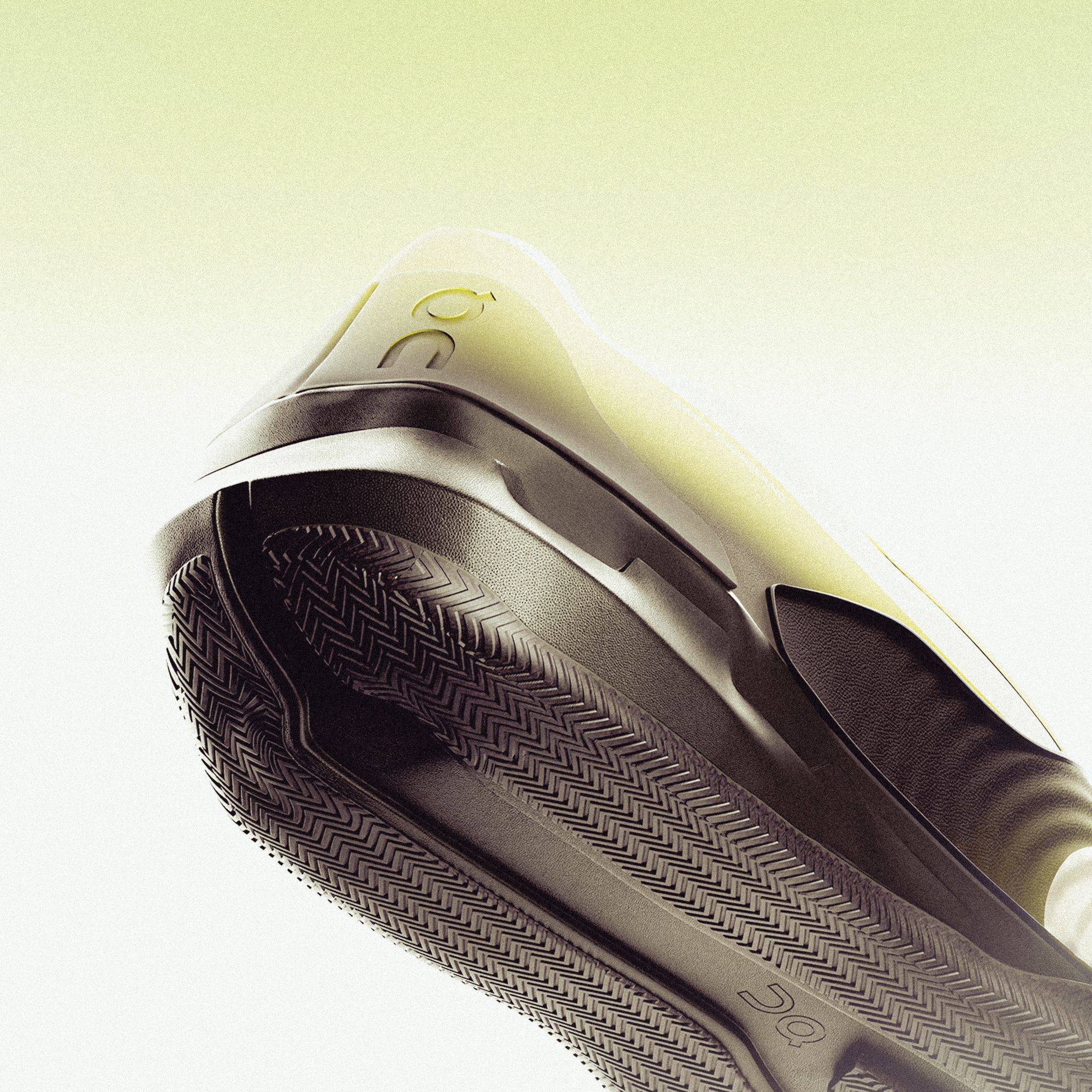 Close-up of a stylish black sneaker with textured sole