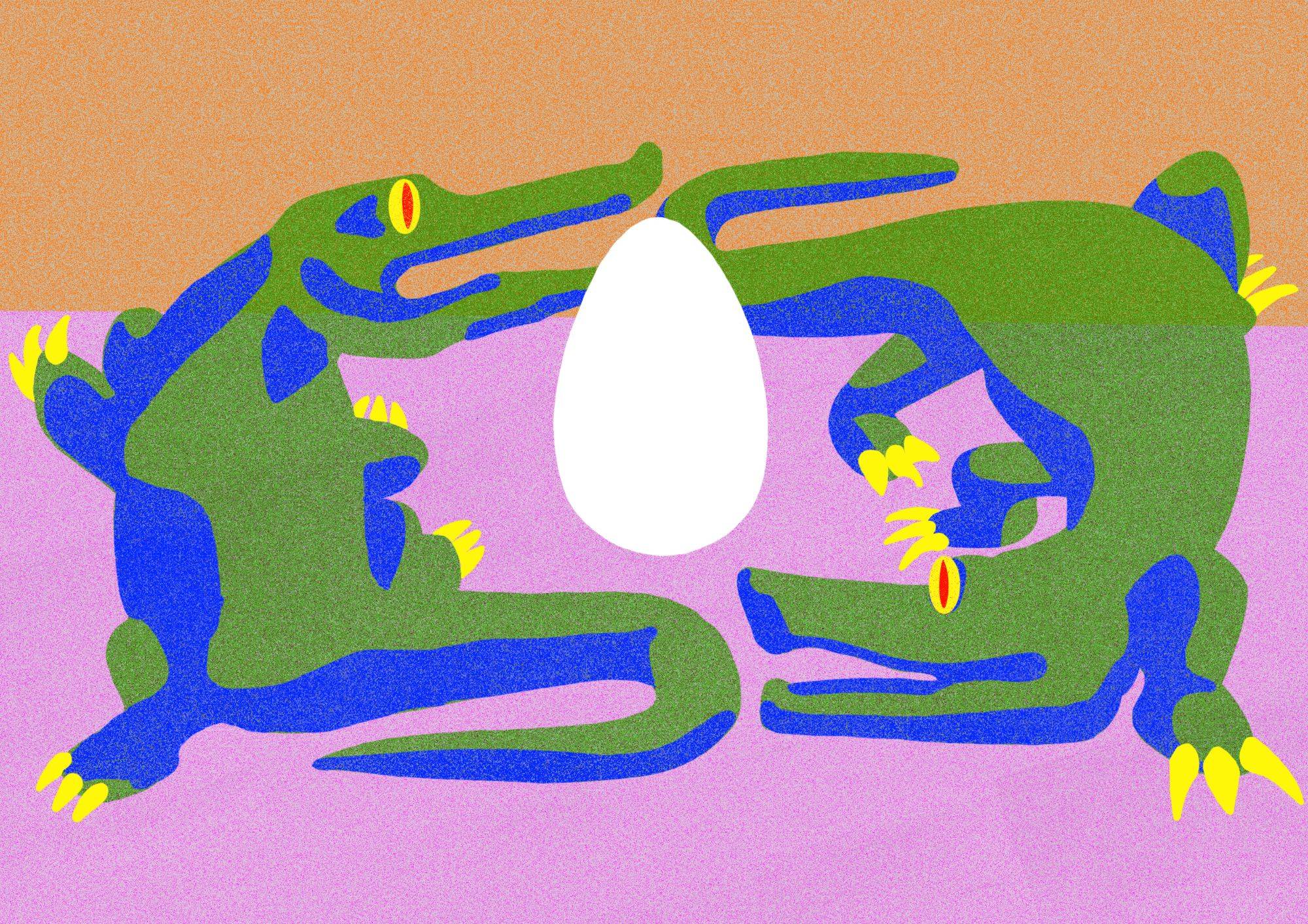 Crapaud cartoonesque et œuf coloré